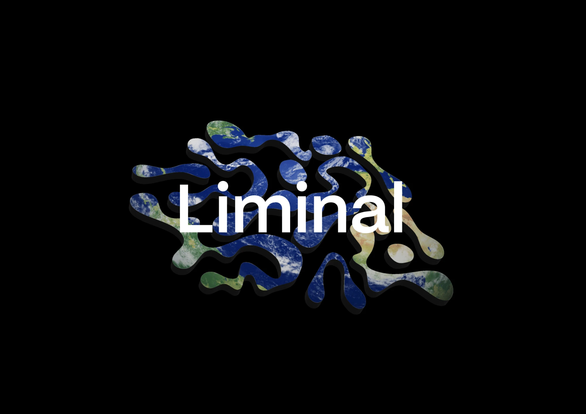 Logotipo de Liminal integrado sobre una forma orgánica con textura de planeta Tierra, sobre fondo negro