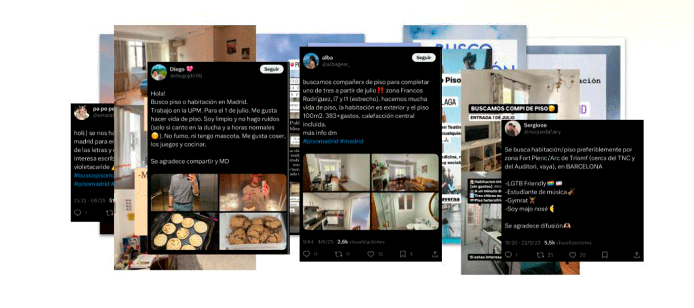Capturas de búsquedas reales de compañero de piso en Twitter e Instagram